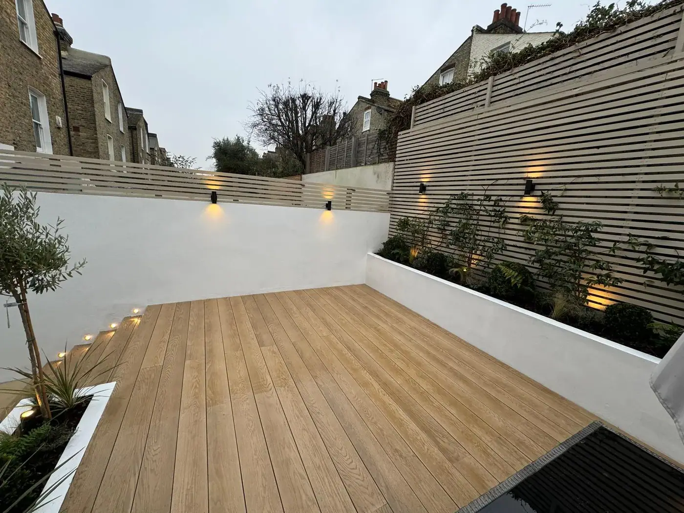 Feature decking & illuminated planters; photograph 17