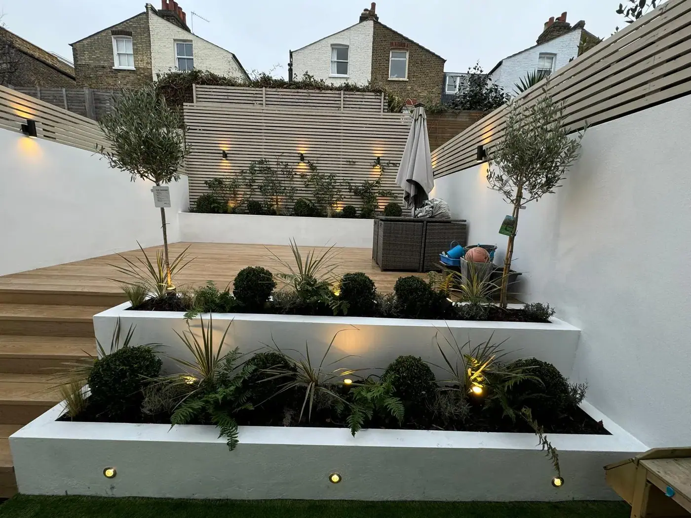 Feature decking & illuminated planters; photograph 19