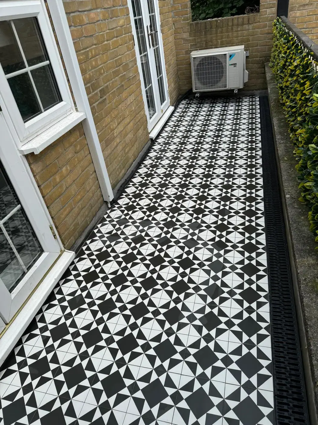 Geometric patterned exterior tiles: VISAN-supplied photograph